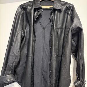 We The Free Black Leather Shirt Jacket